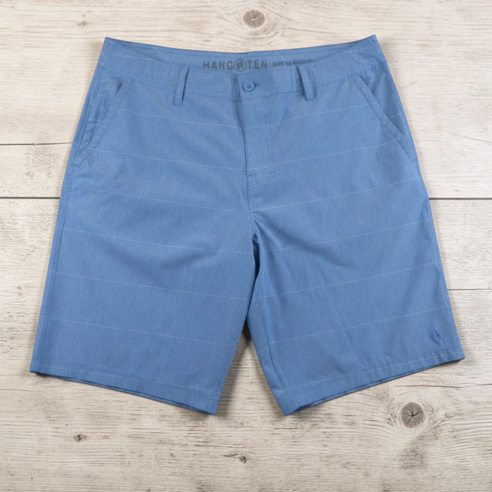 Hang Ten Shorts Mens 36 Blue Micro Stripe Stretch Casual Surf‎ Swim Hybrid